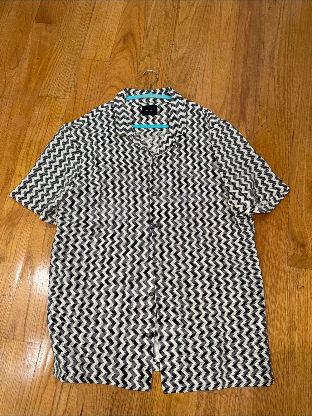 PacSun Men's Black & White Zigzag Short-Sleeve Shirt